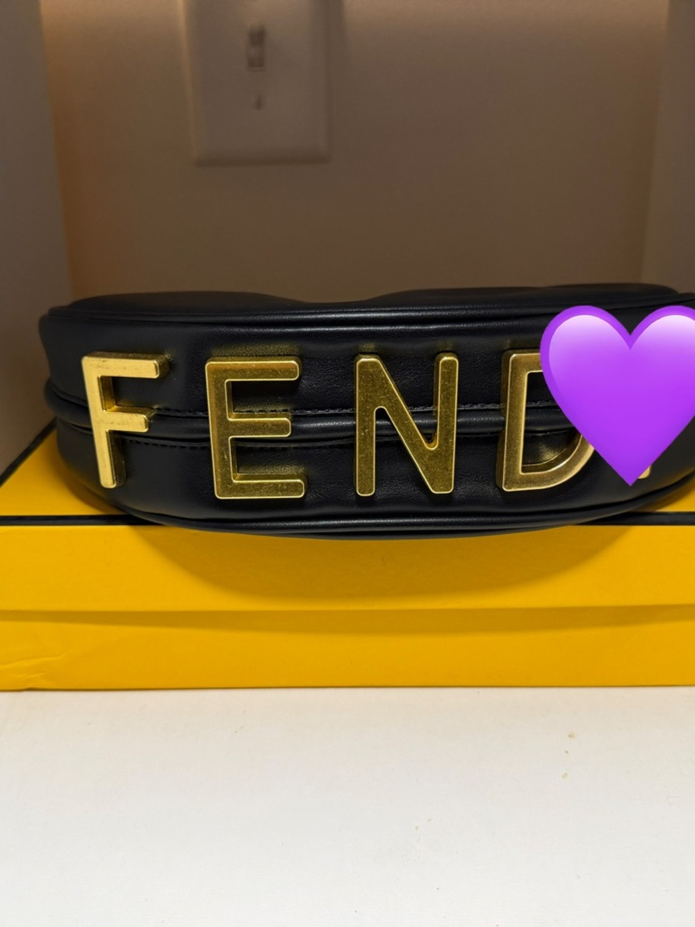 Black Leather Logo Belt Bag with Gold Lettering
